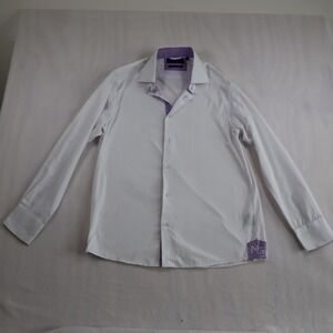 Martin Gordon Shirt Large White Long Sleeve Contemporary Fit Purple Trim Accent